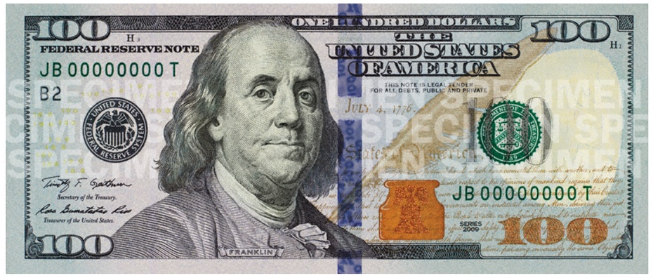 美国新版100美元钞票首次亮相